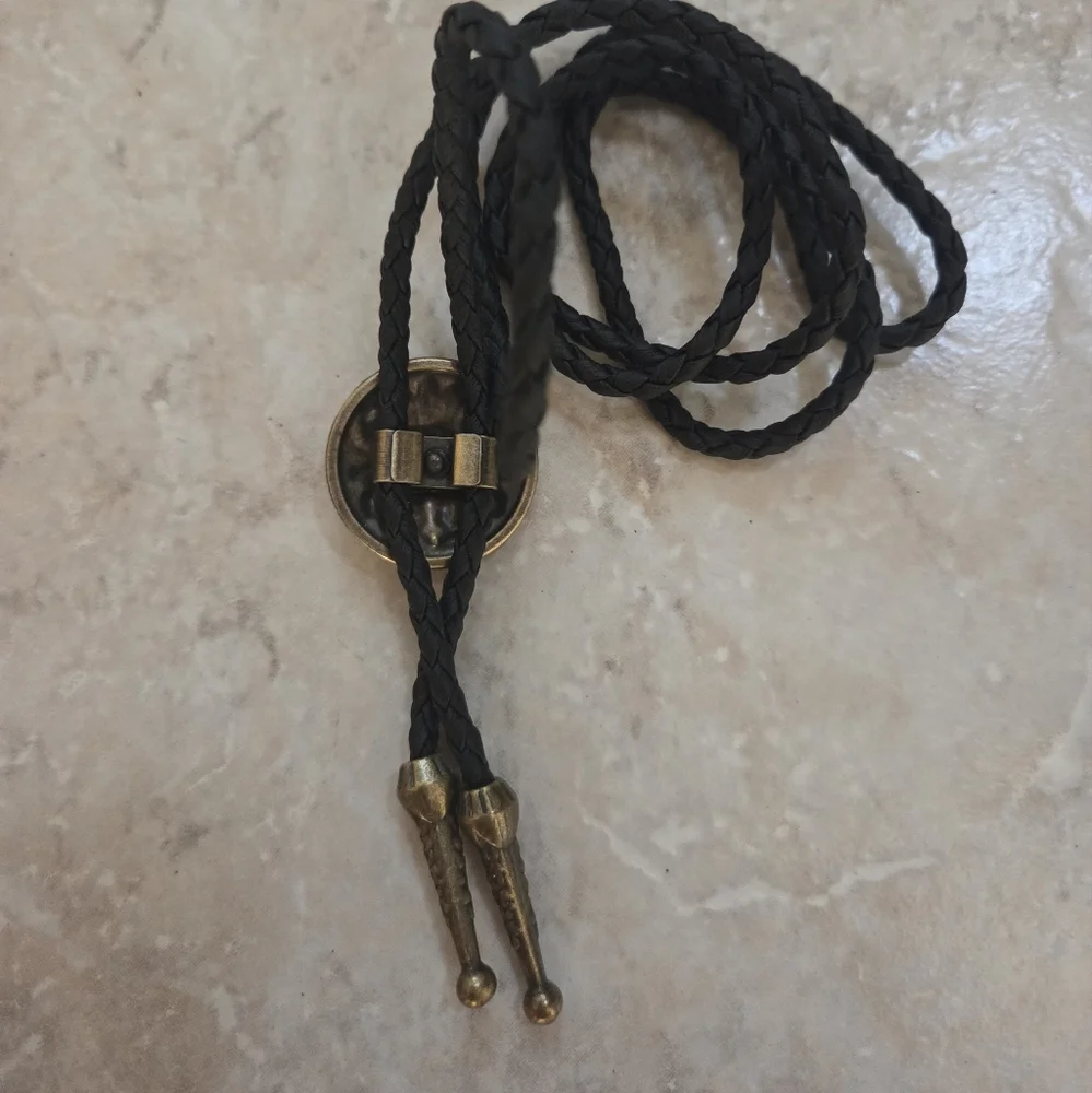 Western Black and Brass Color Bolo Tie Rodeo Wedding Party Cowboy Artsy Boho